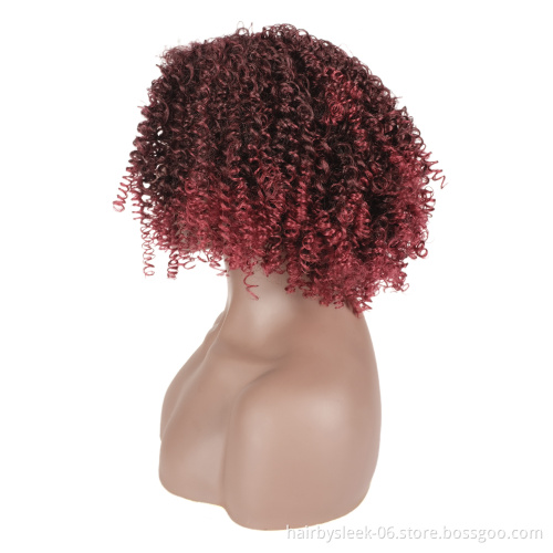 Fctory price red brown African afro hair short Bob kinky curly braids Bouncy Curly  Glueless synthetic hair wigs for balck woman